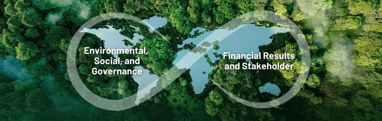 绿意盎然的森林俯瞰图，呈现世界地图轮廓，象征全球永续与环境责任